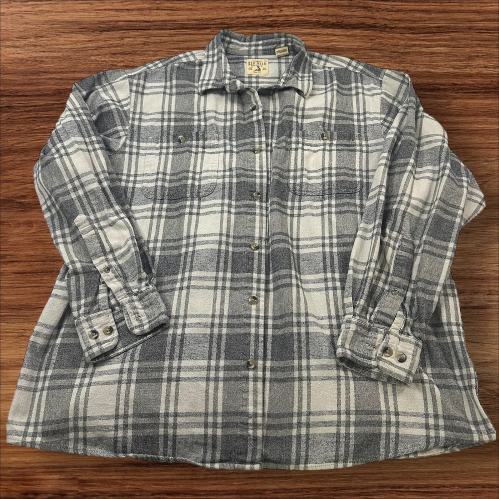 Red Head‎ Flannel Shirt Gray Plaid Long Sleeve Button Up 2TG/2EG